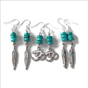1 SET 925S Turquoise Feather or Om Earrings